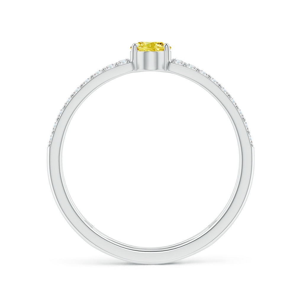 6x4mm AAAA Oval Fancy Intense Yellow Diamond Parallel Split Shank Ring with Accents in White Gold - side 199