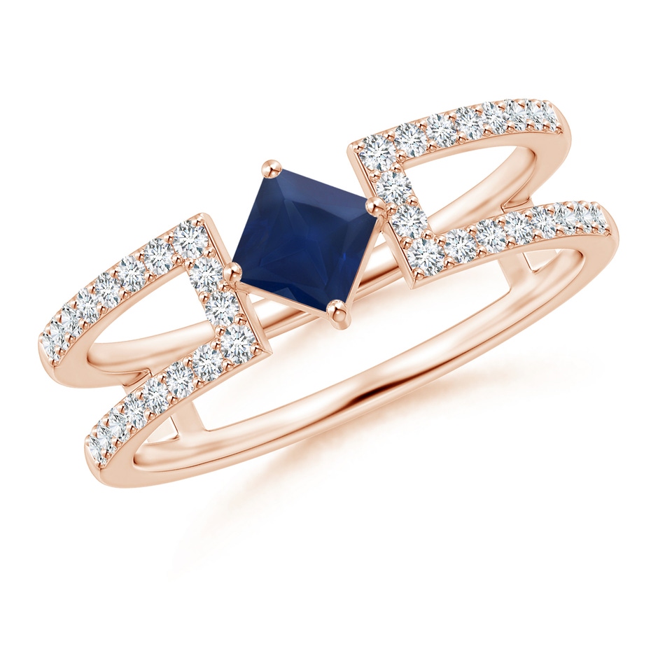 4mm A Square Sapphire Parallel Split Shank Ring with Accents in Rose Gold 