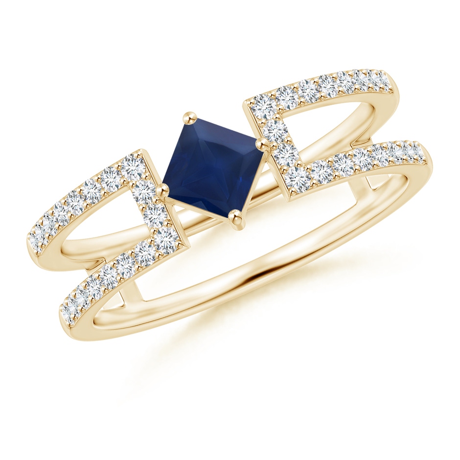 4mm A Square Sapphire Parallel Split Shank Ring with Accents in Yellow Gold 