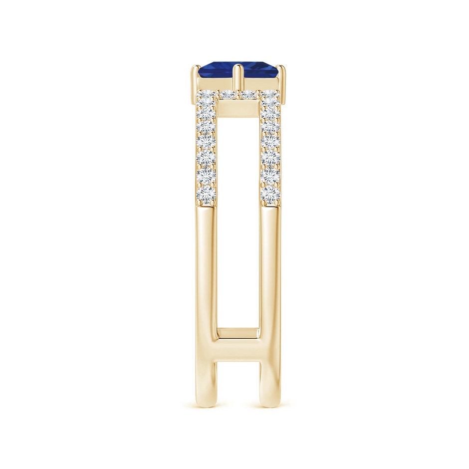 4mm AAA Square Sapphire Parallel Split Shank Ring with Accents in Yellow Gold side-2