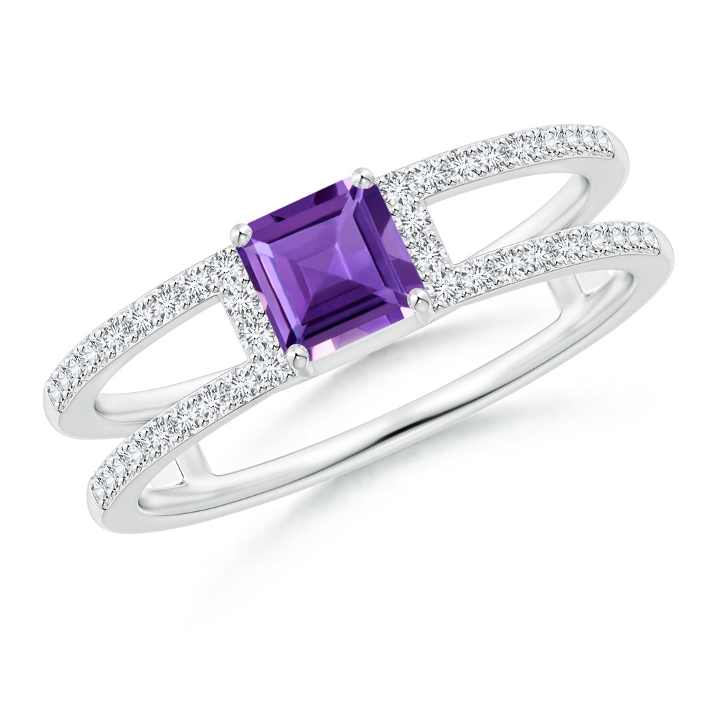 5mm AAA Square Emerald-Cut Amethyst Parallel Split Shank Ring in White Gold