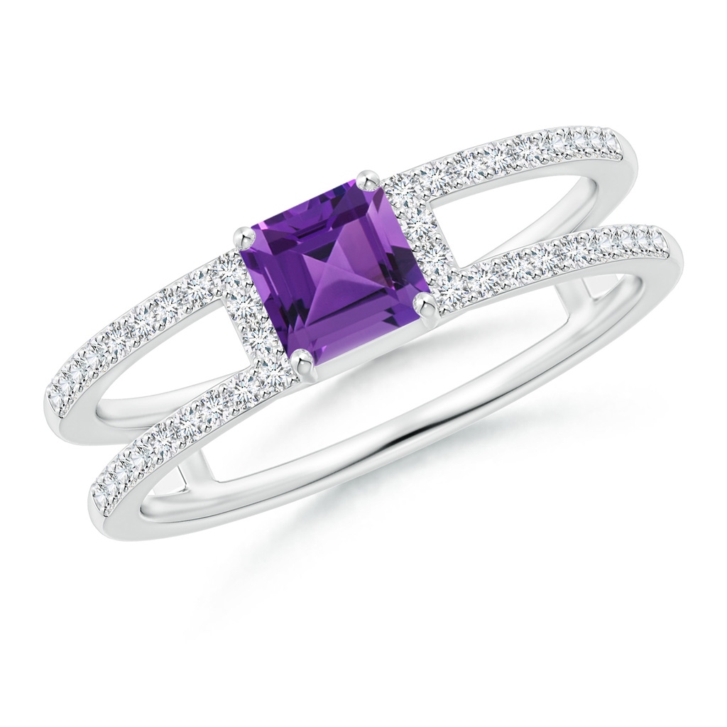 5mm AAAA Square Emerald-Cut Amethyst Parallel Split Shank Ring in White Gold