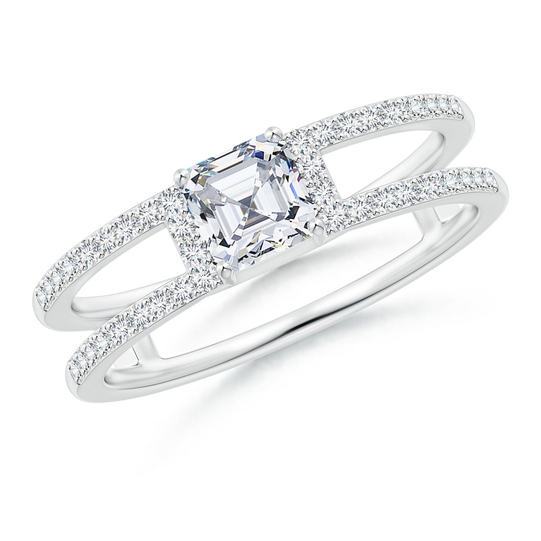 Parallel Rings Diamond Lab-Grown Asscher Diamond Parallel Split Shank Engagement Ring