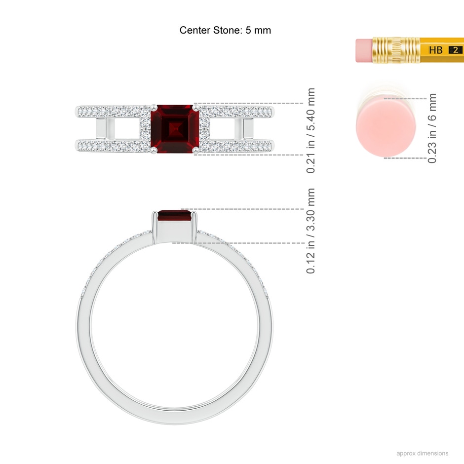 5mm AAA Square Emerald-Cut Garnet Parallel Split Shank Ring in White Gold Ruler