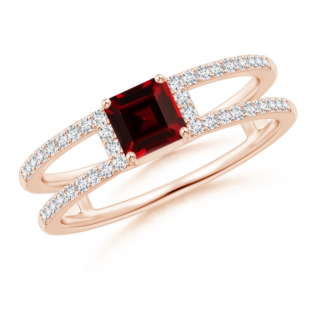 5mm AAAA Square Emerald-Cut Garnet Parallel Split Shank Ring in Rose Gold