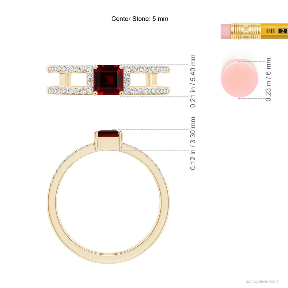 5mm AAAA Square Emerald-Cut Garnet Parallel Split Shank Ring in Yellow Gold ruler