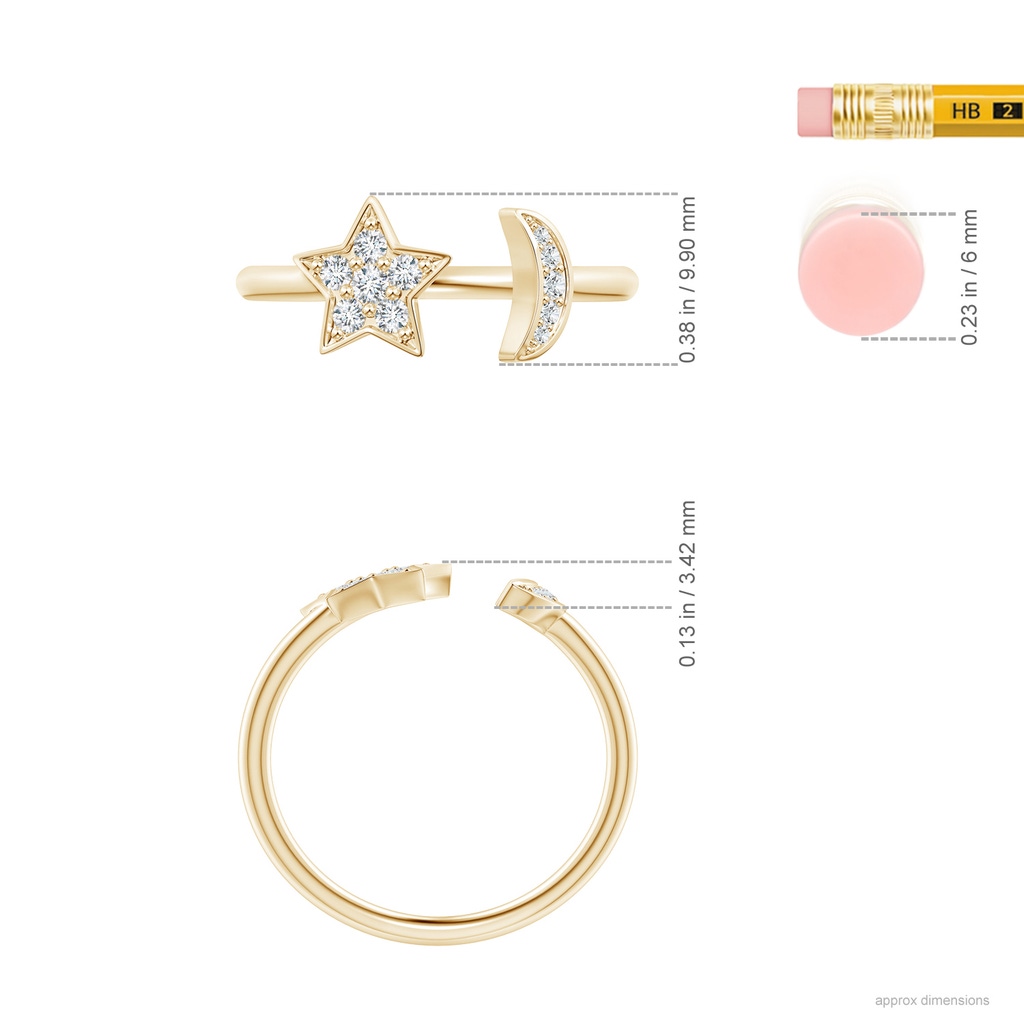 1.95mm GVS2 Pave-Set Diamond Star and Moon Open Ring in Yellow Gold Ruler