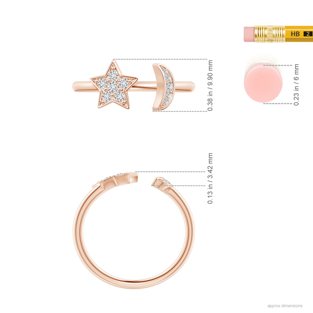 1.95mm HSI2 Pave-Set Diamond Star and Moon Open Ring in Rose Gold Ruler