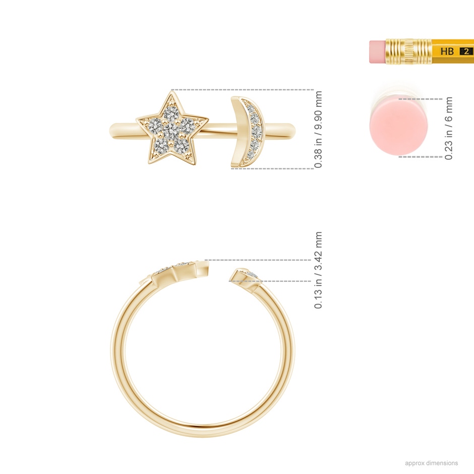1.95mm KI3 Pave-Set Diamond Star and Moon Open Ring in Yellow Gold ruler