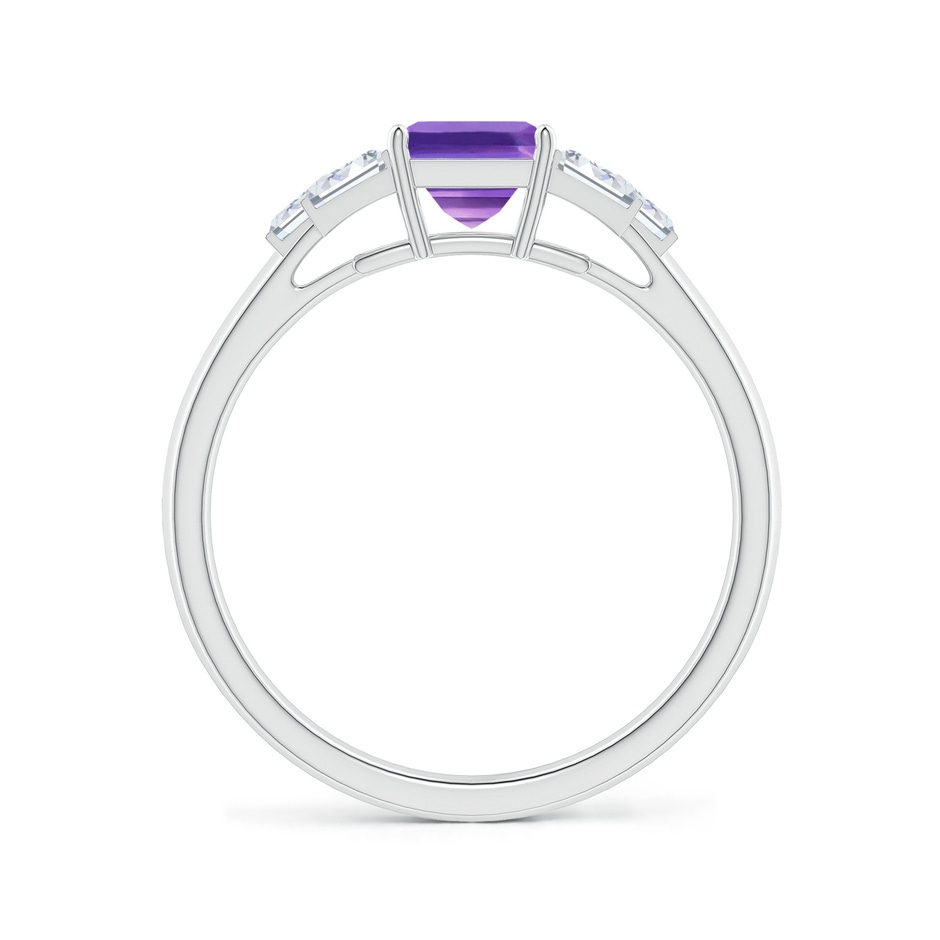 5mm AAA Square Amethyst & Baguette Diamond Rectangle Link Ring in White Gold side-1