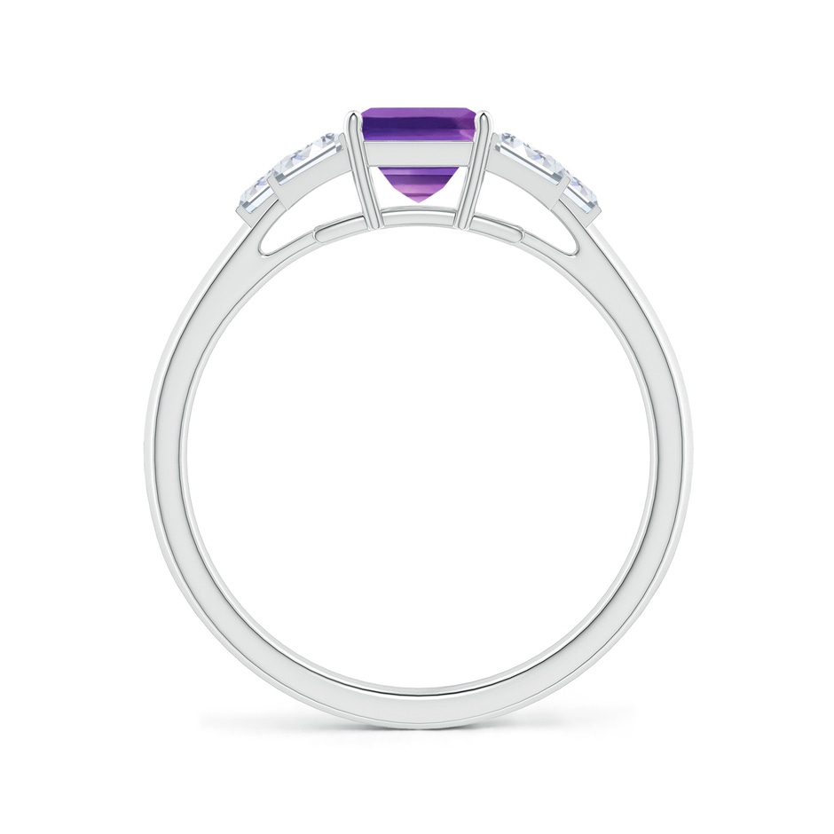 5mm AAAA Square Amethyst & Baguette Diamond Rectangle Link Ring in 10K White Gold side-1