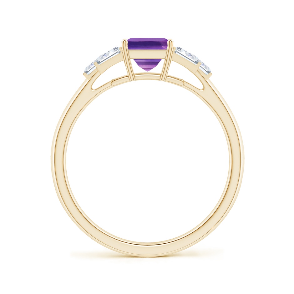 5mm AAAA Square Amethyst & Baguette Diamond Rectangle Link Ring in Yellow Gold side-1