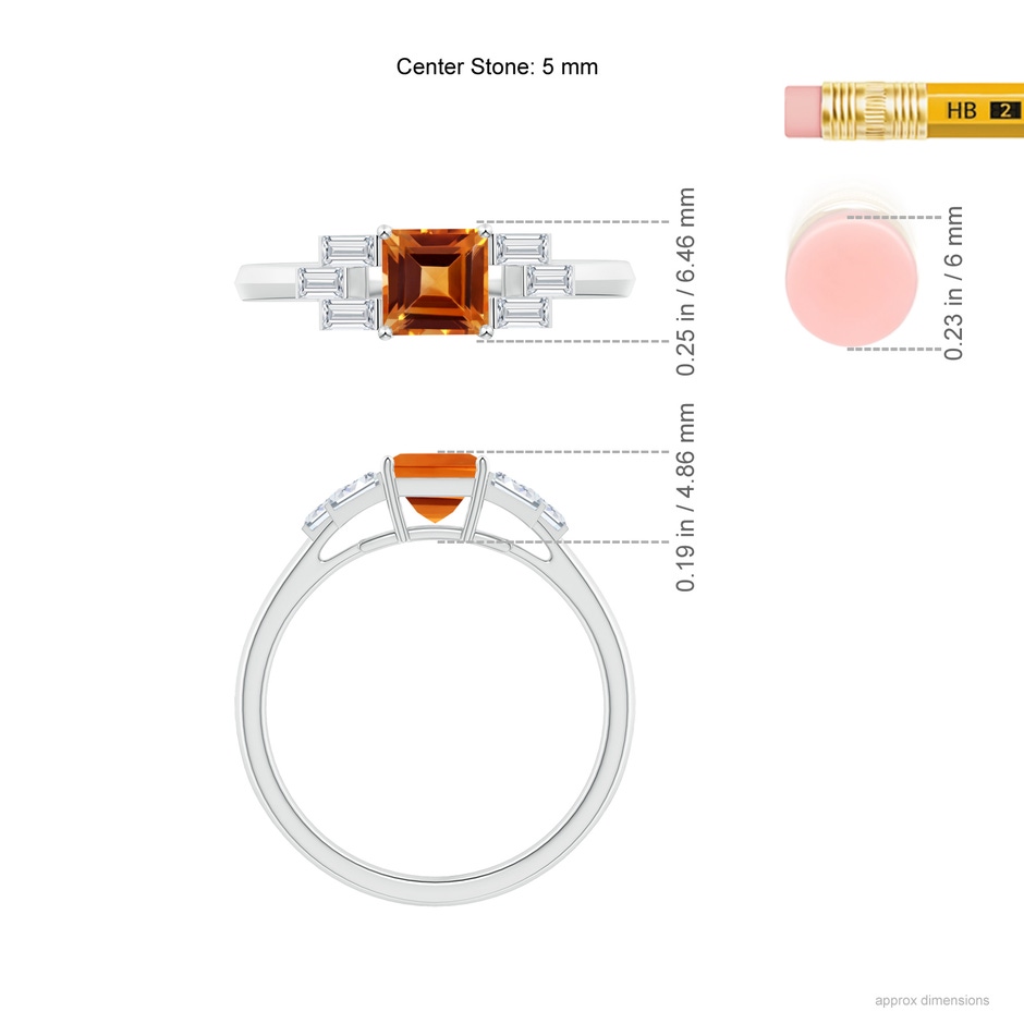 5mm AAAA Square Citrine & Baguette Diamond Rectangle Link Ring in White Gold ruler