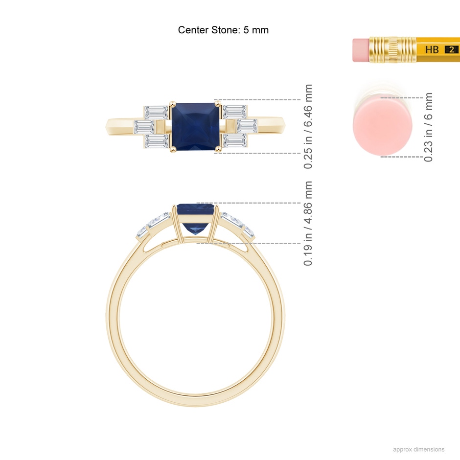 5mm A Square Sapphire & Baguette Diamond Rectangle Link Ring in Yellow Gold ruler
