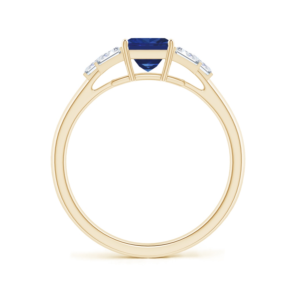 5mm AAA Square Sapphire & Baguette Diamond Rectangle Link Ring in Yellow Gold - side_1