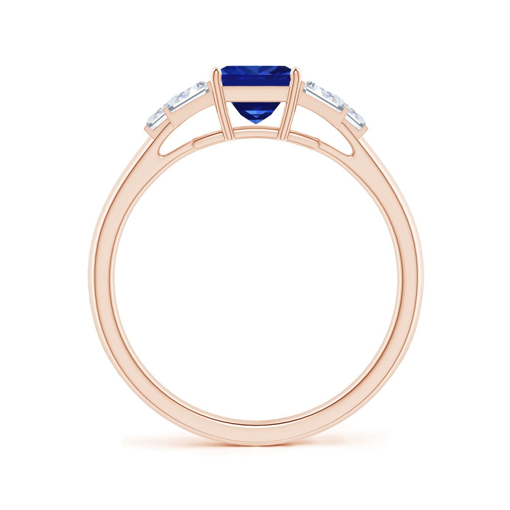 5mm AAAA Square Sapphire & Baguette Diamond Rectangle Link Ring in Rose Gold - side_1