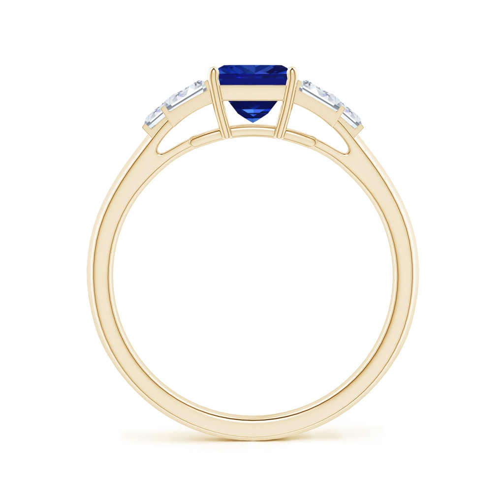5mm AAAA Square Sapphire & Baguette Diamond Rectangle Link Ring in Yellow Gold - side_1