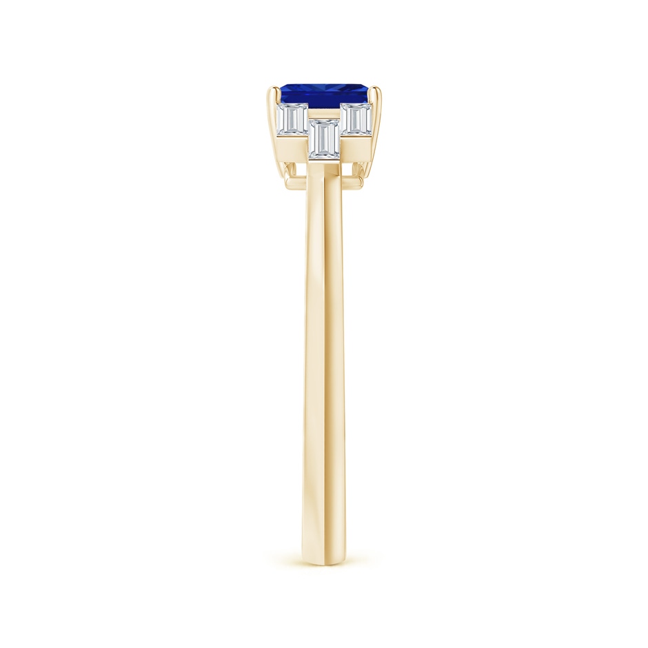 5mm AAAA Square Sapphire & Baguette Diamond Rectangle Link Ring in Yellow Gold side-2