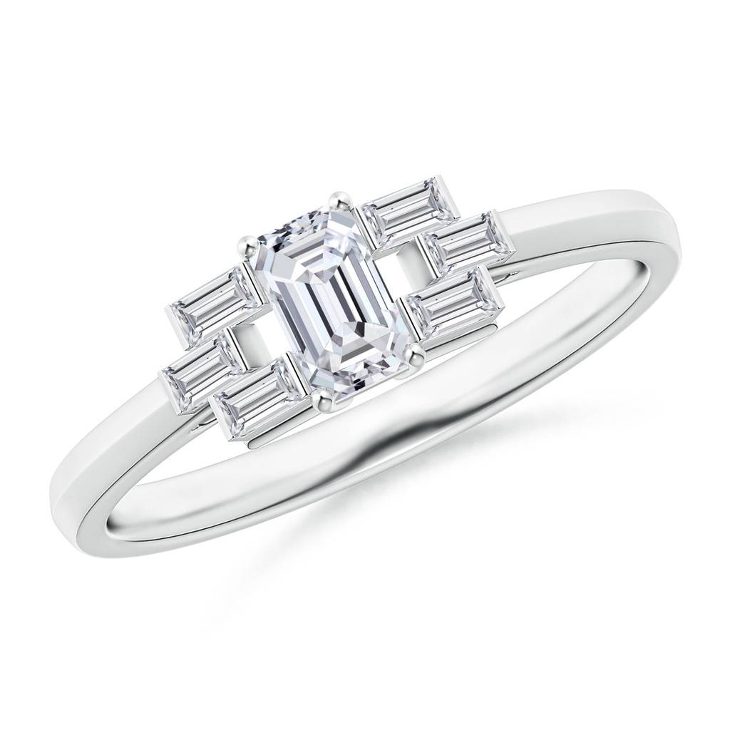 5x3mm HSI2 Emerald-Cut & Baguette Diamond Rectangle Link Ring in White Gold