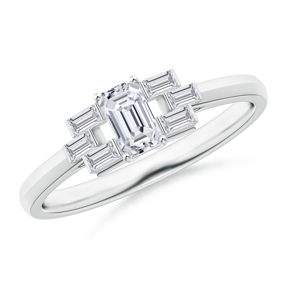 5x3mm HSI2 Emerald-Cut & Baguette Diamond Rectangle Link Ring in White Gold 