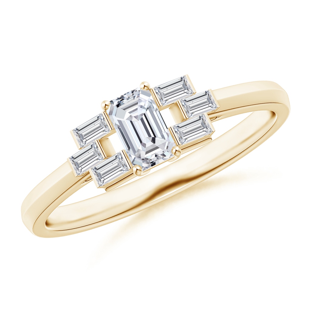 5x3mm HSI2 Emerald-Cut & Baguette Diamond Rectangle Link Ring in Yellow Gold 