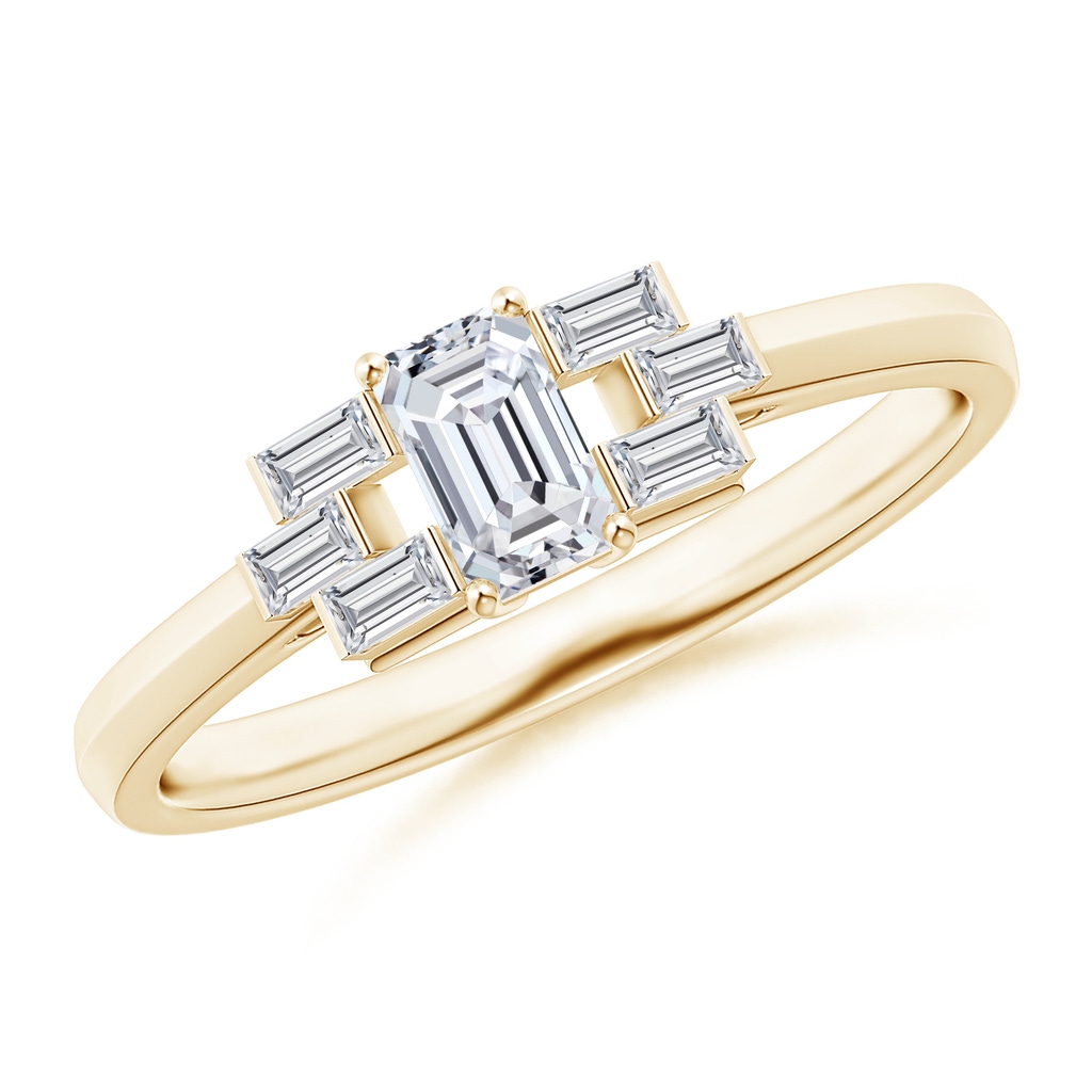 5x3mm HSI2 Emerald-Cut & Baguette Diamond Rectangle Link Ring in Yellow Gold