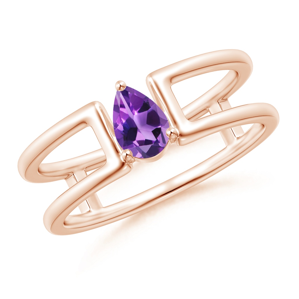 6x4mm AAA Pear Amethyst Solitaire Parallel Split Shank Ring in Rose Gold