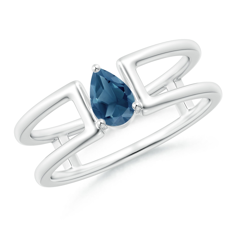 6x4mm A Pear London Blue Topaz Solitaire Parallel Split Shank Ring in White Gold 
