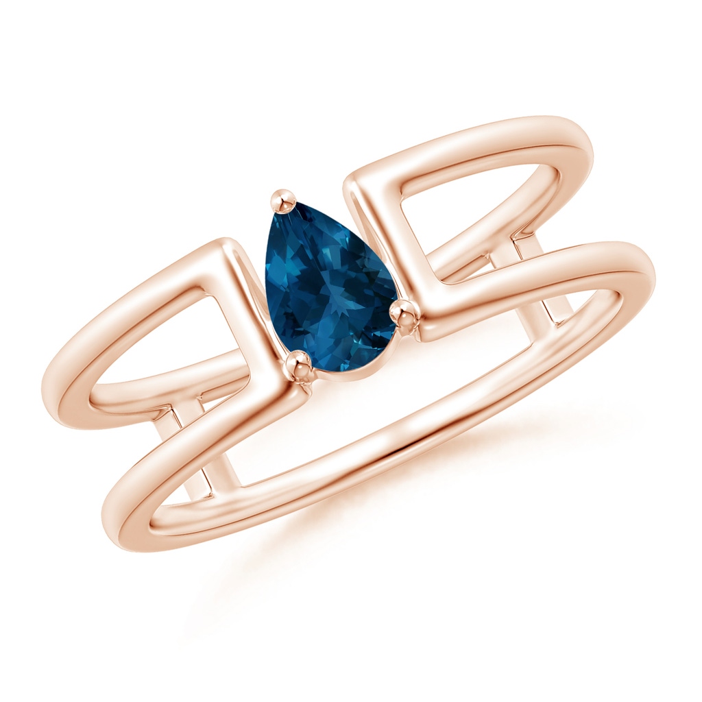 6x4mm AAA Pear London Blue Topaz Solitaire Parallel Split Shank Ring in Rose Gold