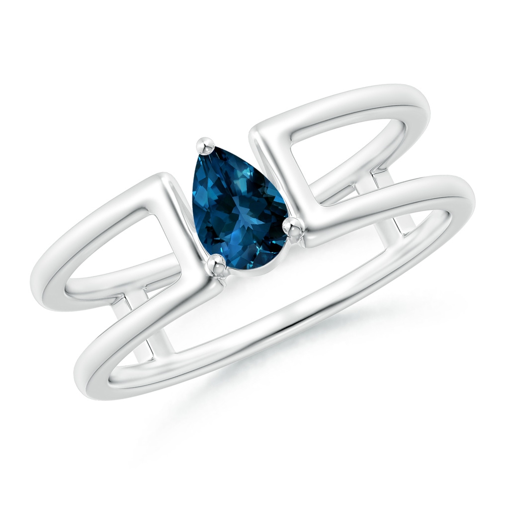 6x4mm AAAA Pear London Blue Topaz Solitaire Parallel Split Shank Ring in P950 Platinum