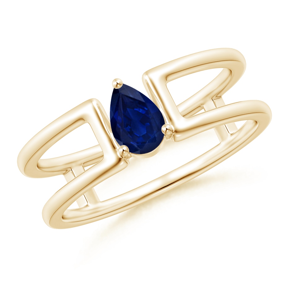 6x4mm AA Pear Sapphire Solitaire Parallel Split Shank Ring in Yellow Gold 