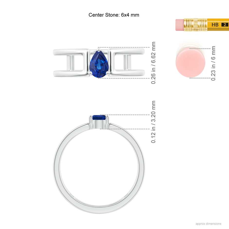 6x4mm AAA Pear Sapphire Solitaire Parallel Split Shank Ring in P950 Platinum ruler