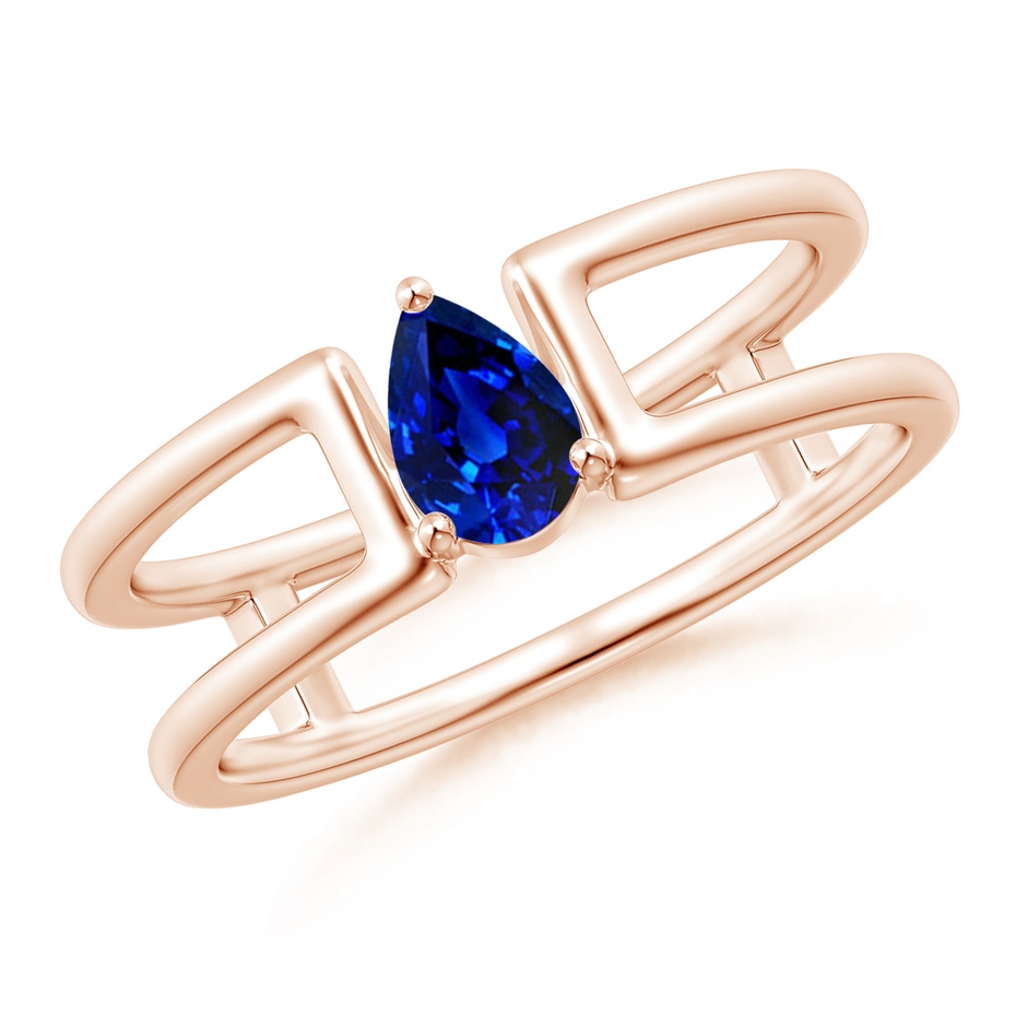 6x4mm AAAA Pear Sapphire Solitaire Parallel Split Shank Ring in Rose Gold 