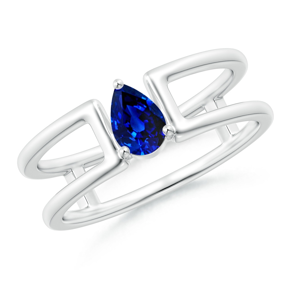 6x4mm AAAA Pear Sapphire Solitaire Parallel Split Shank Ring in White Gold