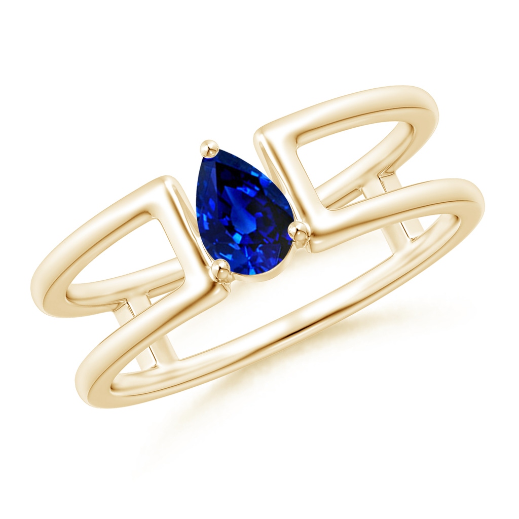 6x4mm AAAA Pear Sapphire Solitaire Parallel Split Shank Ring in Yellow Gold