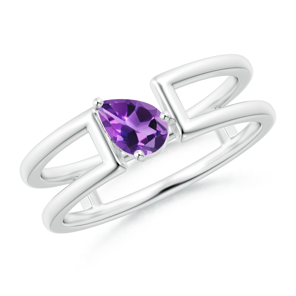 6x4mm AAA Tilted Pear Amethyst Solitaire Parallel Split Shank Ring in White Gold