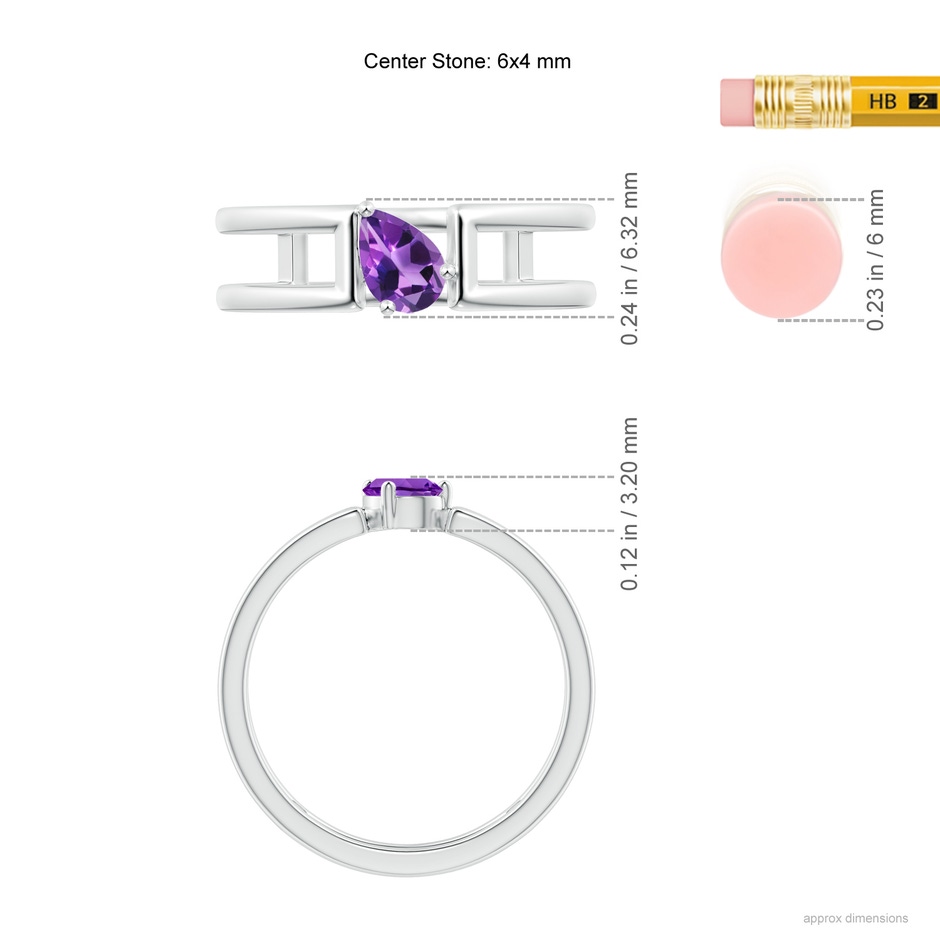 6x4mm AAA Tilted Pear Amethyst Solitaire Parallel Split Shank Ring in White Gold ruler