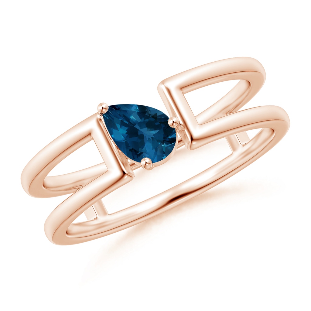 6x4mm AAA Tilted Pear London Blue Topaz Solitaire Parallel Split Shank Ring in Rose Gold
