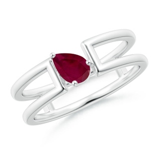 6x4mm A Tilted Pear Ruby Solitaire Parallel Split Shank Ring in P950 Platinum