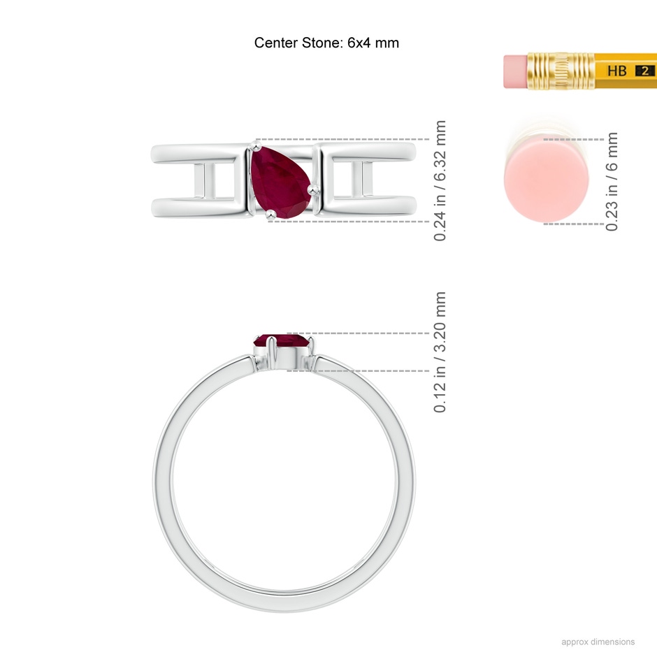 6x4mm A Tilted Pear Ruby Solitaire Parallel Split Shank Ring in P950 Platinum ruler