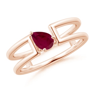 6x4mm A Tilted Pear Ruby Solitaire Parallel Split Shank Ring in Rose Gold