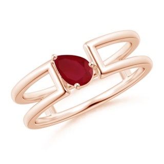 6x4mm AA Tilted Pear Ruby Solitaire Parallel Split Shank Ring in Rose Gold