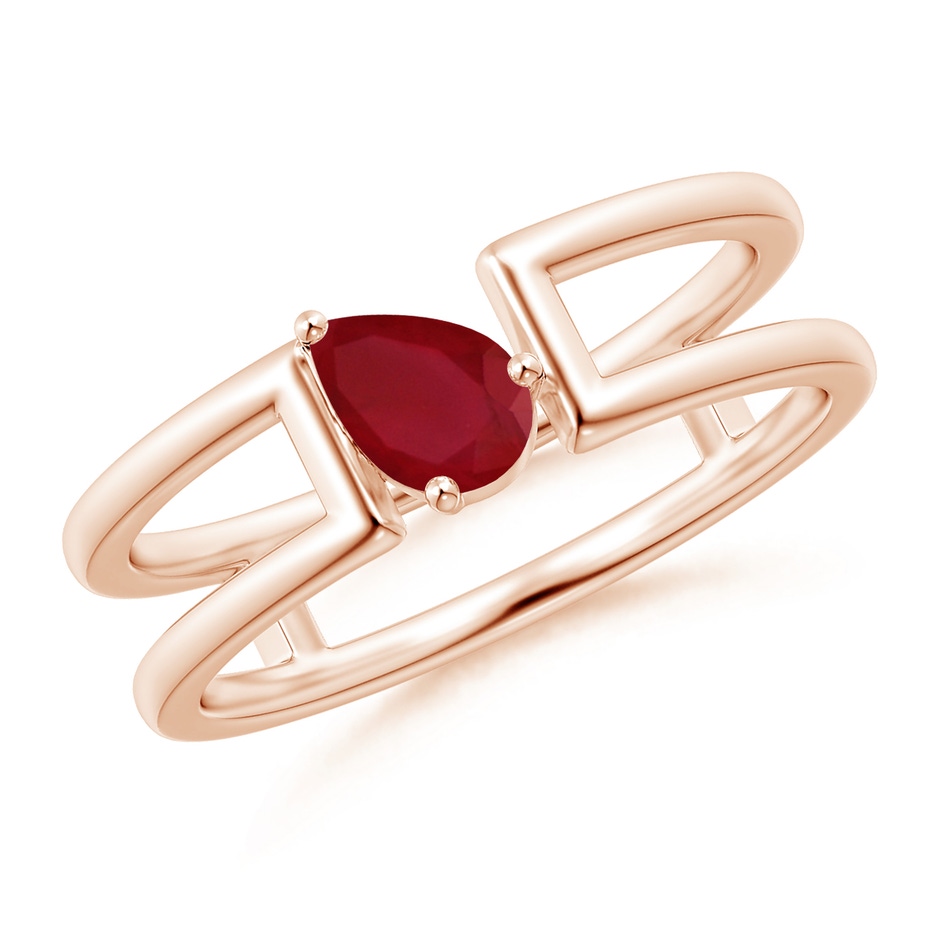 6x4mm AA Tilted Pear Ruby Solitaire Parallel Split Shank Ring in Rose Gold 