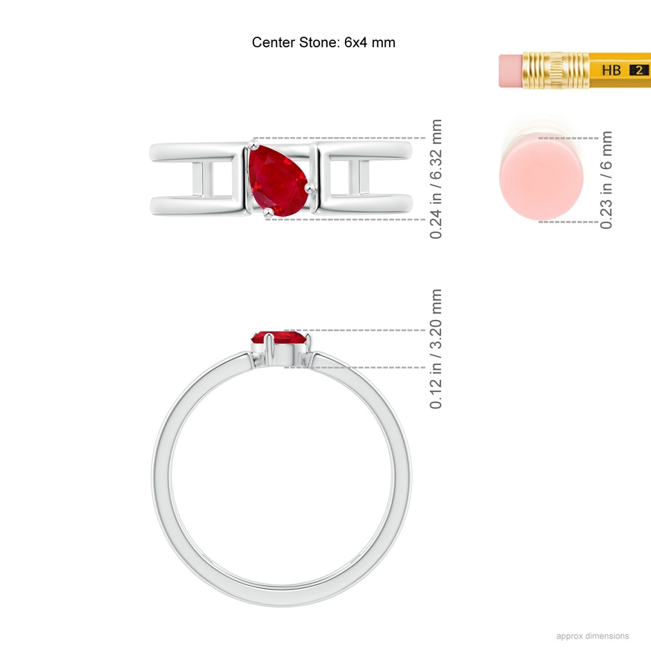 6x4mm AAA Tilted Pear Ruby Solitaire Parallel Split Shank Ring in P950 Platinum ruler