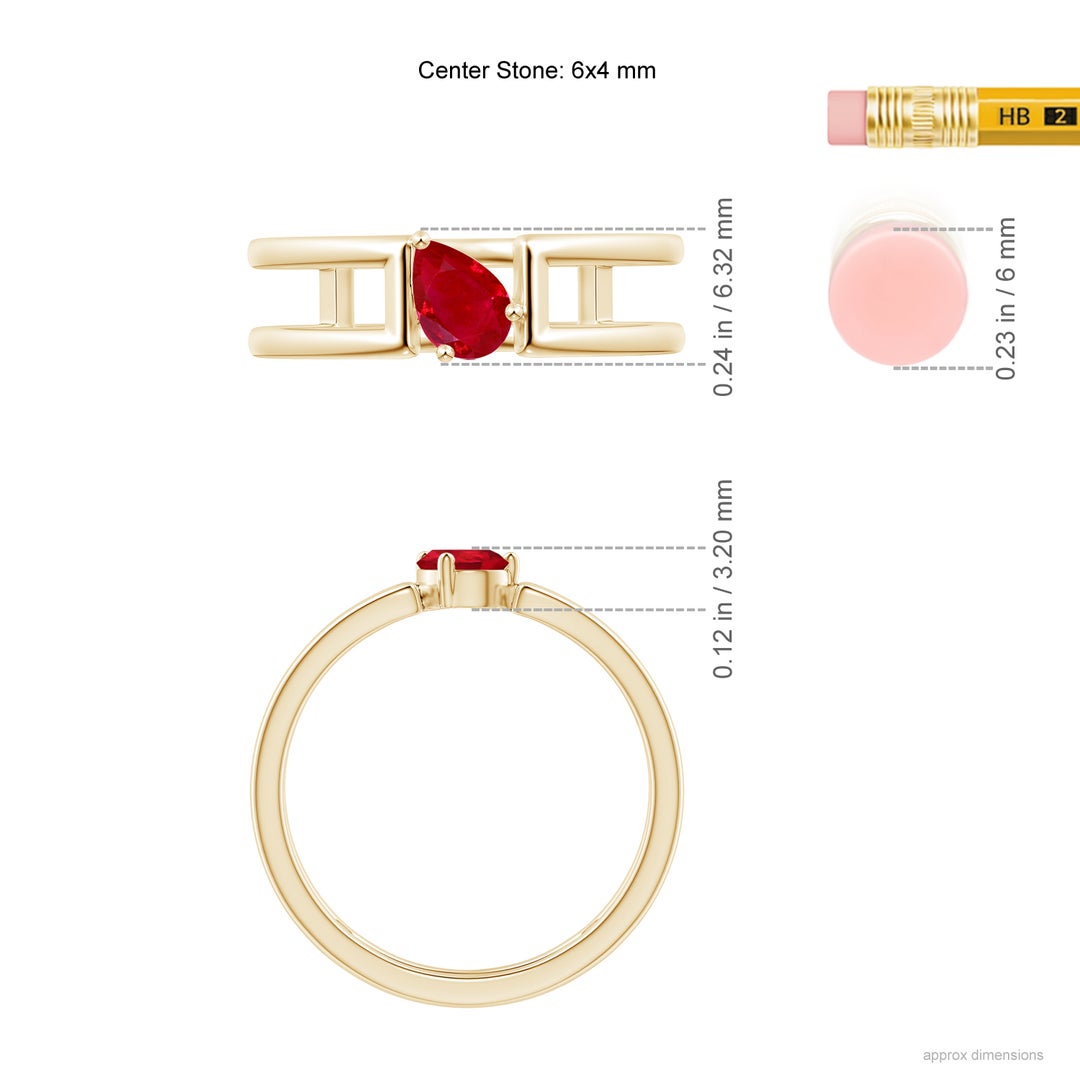 Tilted Pear Ruby Solitaire Parallel Split Shank Engagement Ring