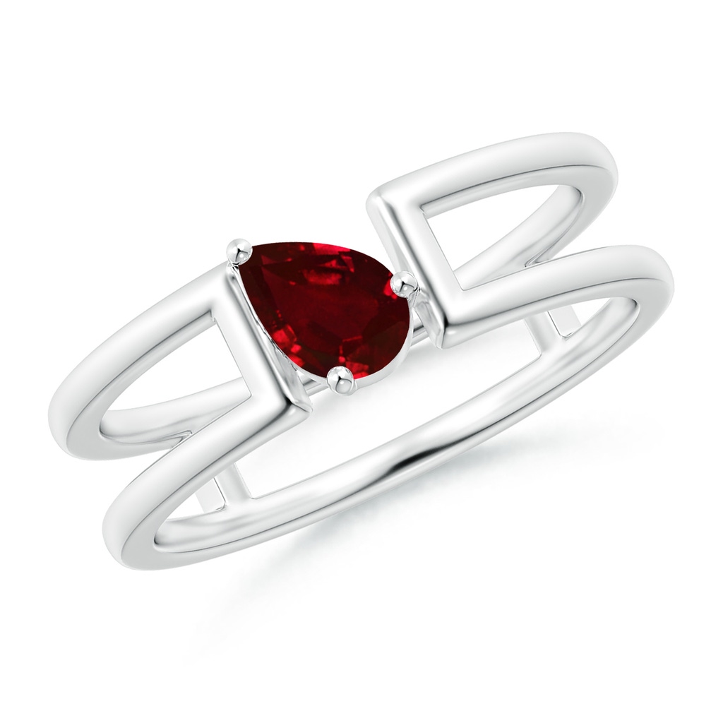 6x4mm AAAA Tilted Pear Ruby Solitaire Parallel Split Shank Ring in P950 Platinum