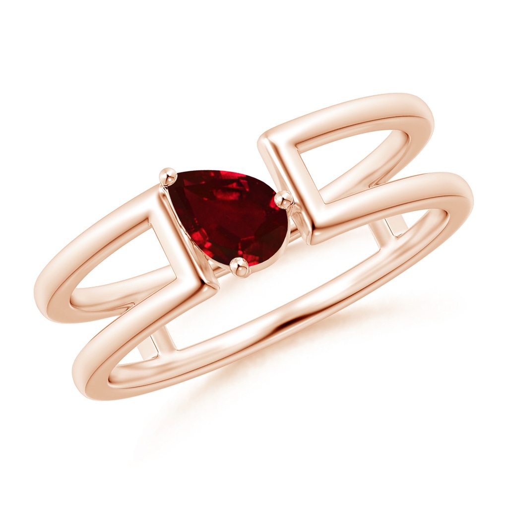 6x4mm AAAA Tilted Pear Ruby Solitaire Parallel Split Shank Ring in Rose Gold