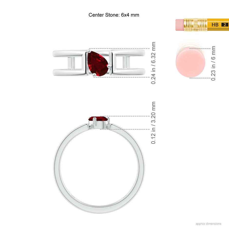 6x4mm AAAA Tilted Pear Ruby Solitaire Parallel Split Shank Ring in White Gold ruler