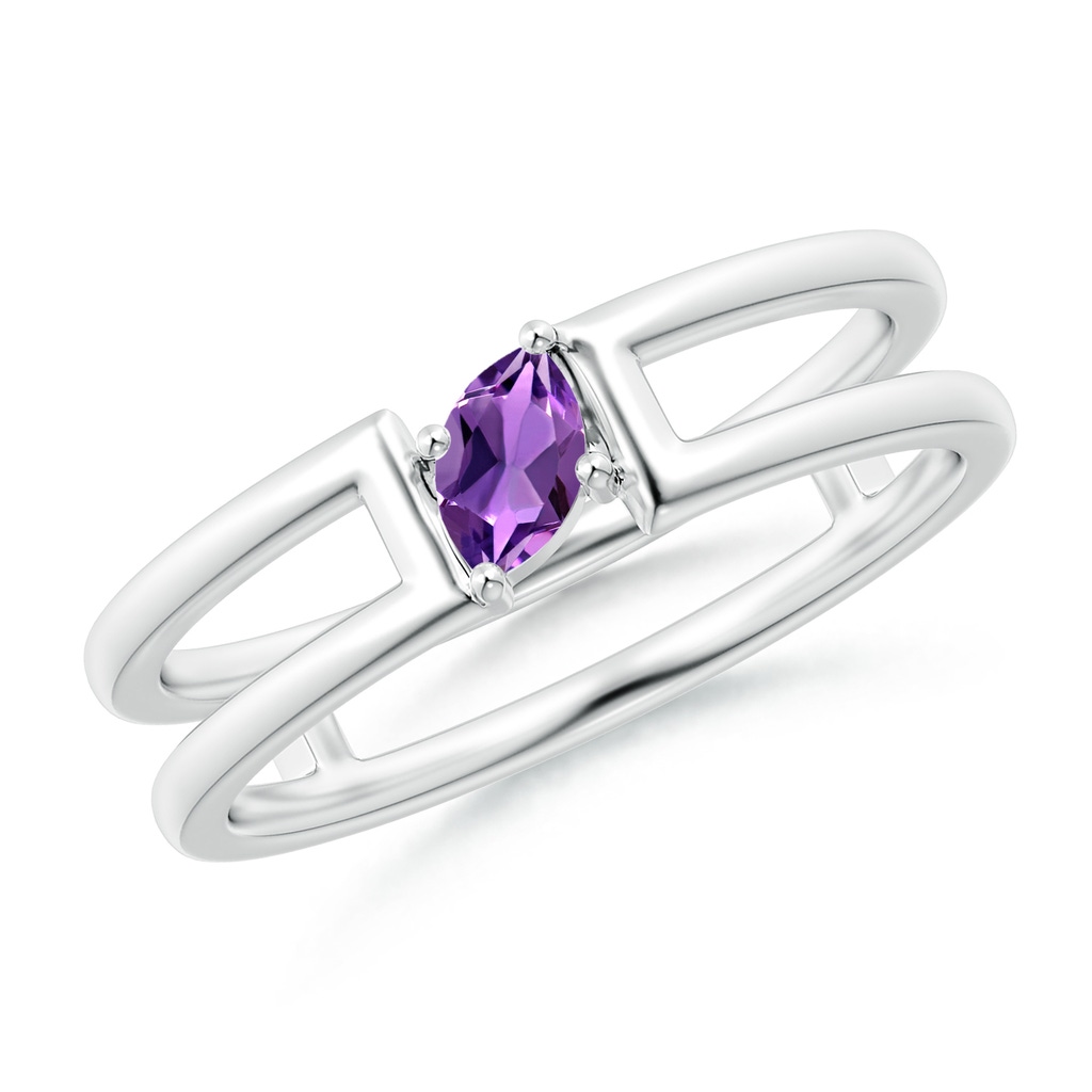 5x2.5mm AAA Tilted Marquise Amethyst Solitaire Parallel Split Shank Ring in White Gold