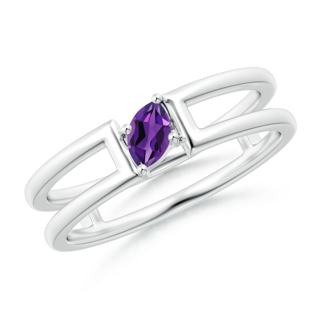 5x2.5mm AAAA Tilted Marquise Amethyst Solitaire Parallel Split Shank Ring in White Gold